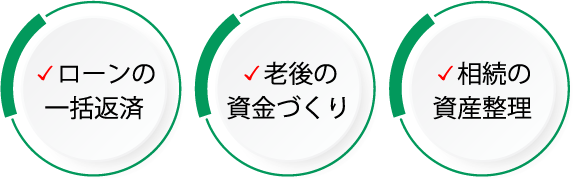 ローンの一括返済・老後の資金作り・相続の資産整理